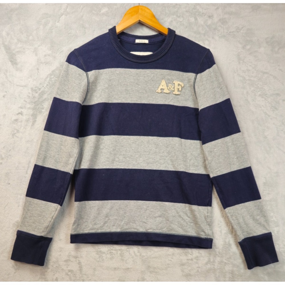 Vtg Abercrombie Fitch Men Sweater Muscle Fit Small Gray Blue Band Striped Y2K